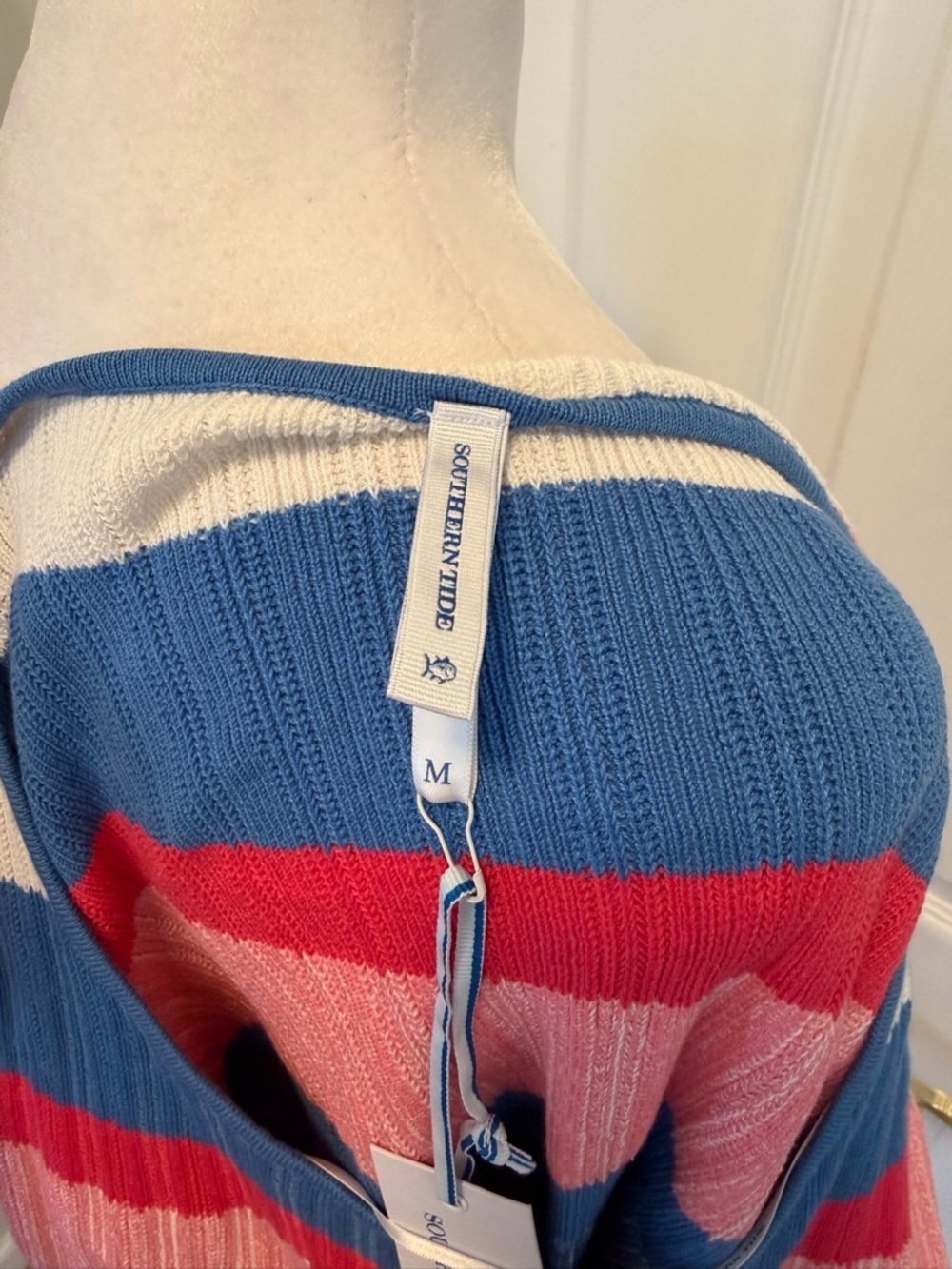 Southern Tide Rosalie Peplum Top Charting Blue Stripe Knit Sweater Size M NWT - Picture 9 of 10